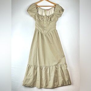 Bailey Rose Plaid Tiered Midi Dress Cottagecore Milkmaid